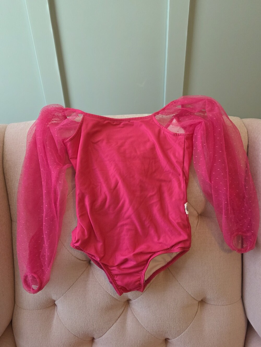 cheeky plum Hot Pink Puff Sleeve Girls' Leotard Romper 4t Dance